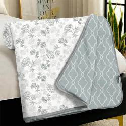 Dohar Single Bed Cotton 100% | 150GSM 144 x 220 CM Quilt AC Blanket for Summer | AC Comforter Single Bed | White & Grey, Floral & Moroccan Reversible Design Duvet | All-Season Blanket