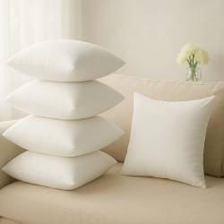 Cushion for Sofa | Super Soft Fabric Cushion Pillow, Throw Pillow for Sofa | Premium Fresh Hollow Fibre Filling | 16x16 Inches | White | Set of 5