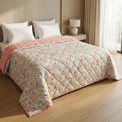 Ultrasonic Quilted AC Comforter 220 GSM|Premium Microfiber Reversible All Season Blanket for Double Bed | Ultra Soft Lightweight Quilt Duvet | 225 x 220 cm (Red & Offwhite)