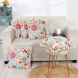 Premium Cushion Cover Set of 5 | Cushion Cover 16 inch x 16 inch – Soft European Standard Fabric, Frill Design, Machine Washable | (5, Sun Garden, 16x16 Inch)