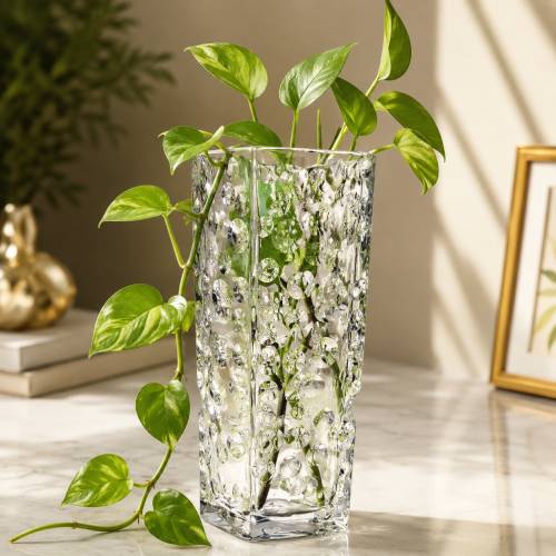 Transparent Pebble Glass Flower Vase for Home Decor, Decorative Table Vase for Fresh & Artificial Flowers, Small Plant & Money Plant, Modern Glass Vase for Living Room, Bedroom & Office l Under 200