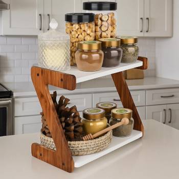 kitchen organizer items and storage, kitchen organiser, kitchen stand, kitchen rack organizer, 2-Tier Wooden Spice Rack Organizer, 33 x 16 x 25 cm, White Shelves