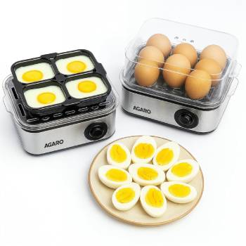 Grand Egg Boiler And Poacher, 2-in1 Boils 8 Eggs, Poach 4 Eggs, Steamed Vegetables, 3 Boiling Types, Stainless Steel Body, Transparent Lid, 500W, Silver
