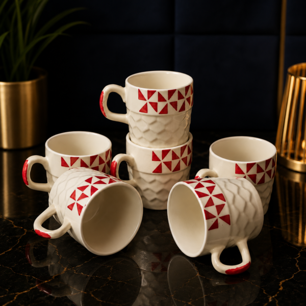 Set of 6 Ceramic Tea Cups | Premium Coffee & Tea Mugs | Microwave & Dishwasher Safe | Elegant Ceramic Cups | Under 200