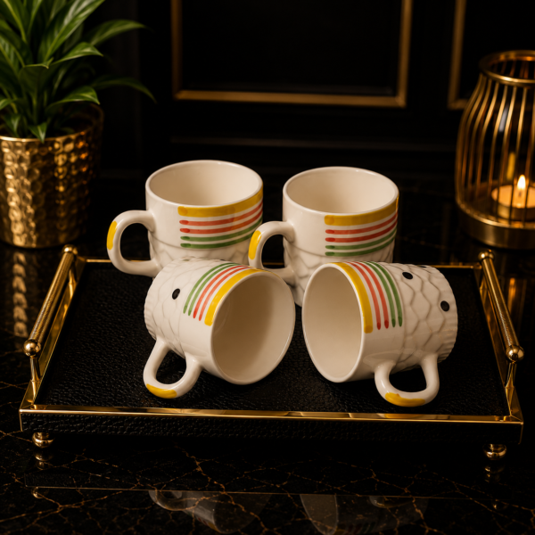 Ceramic Tea Cups Set of 4 | Premium Coffee & Tea Cups | Microwave & Dishwasher Safe | Elegant Ceramic Cups for Home, Office & Gift | Under 200