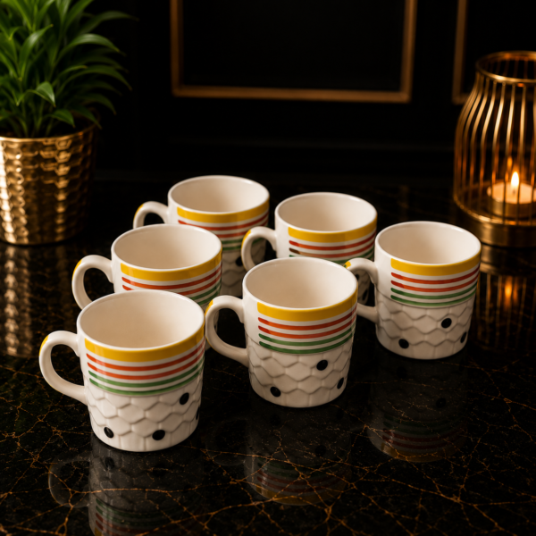 Ceramic Tea Cups Set of 6 for Tea & Coffee | Premium Glazed Ceramic Cups | Durable Drinkware for Home, Office & Gifting | Under 200