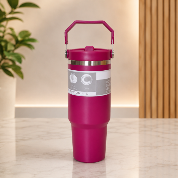 Maroon Color | 900ml Stainless Steel Vacuum Insulated Mat FinishTumbler with Handle & Straw | Double Wall Leakproof Hot & Cold Drink Tumbler | Under 500