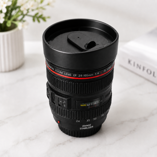 Camera Lens Shaped Coffee Tea Mug 400ml with Airtight Sip Lid, Stainless Steel Interior & Food Grade ABS Plastic, Double Wall Insulated Thermos Mug for Hot & Cold Beverages