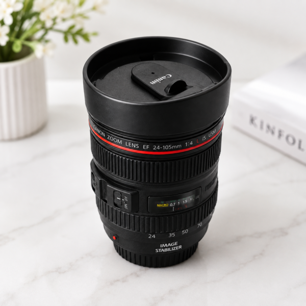 Camera Lens Shaped Coffee Tea Mug 400ml with Airtight Sip Lid, Stainless Steel Interior & Food Grade ABS Plastic, Double Wall Insulated Thermos Mug for Hot & Cold Beverages
