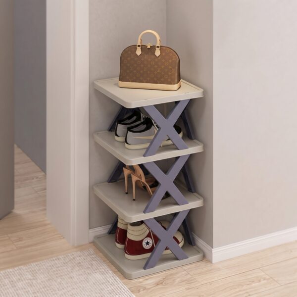 Modular 4-Layer Foldable Shoe Rack with X-Shaped Side Brackets | Stackable Space-Saving Narrow Footwear Stand & Corner Storage Organizer for Entryway, Bedroom & Living Room l Under 400