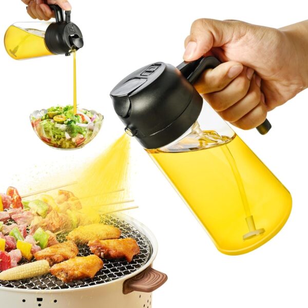 2-in-1 Olive Oil Spray Bottle & Pourer Dispenser | Food-Grade Glass Cruet with Ergonomic Handle & Leakproof Flip-Lid for Kitchen & Grilling l Under 200