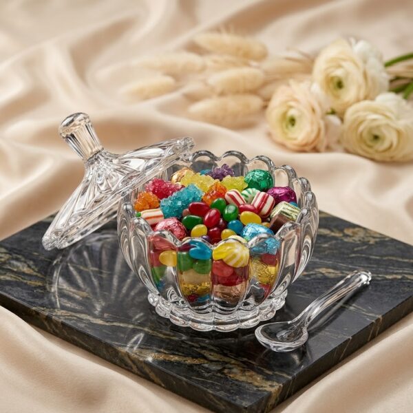 Glass Candy Jar l Decorative Glass Candy Jar with Lid l Round Shape Candy Jar l Under 300