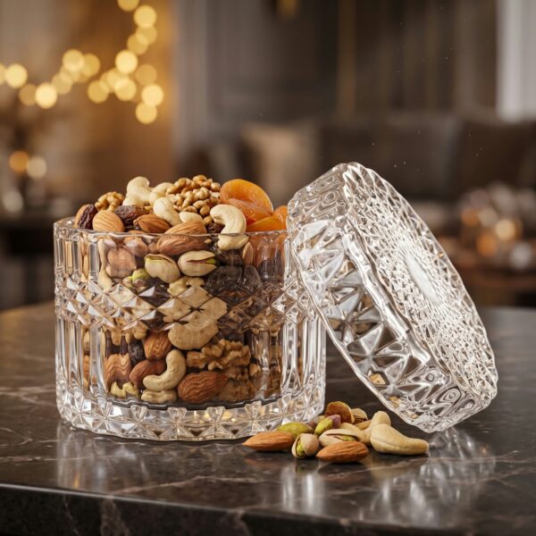 Cylindrical Glass Candy Jar with Lid – 9 × 9 cm | Decorative Storage Jar | Under 300