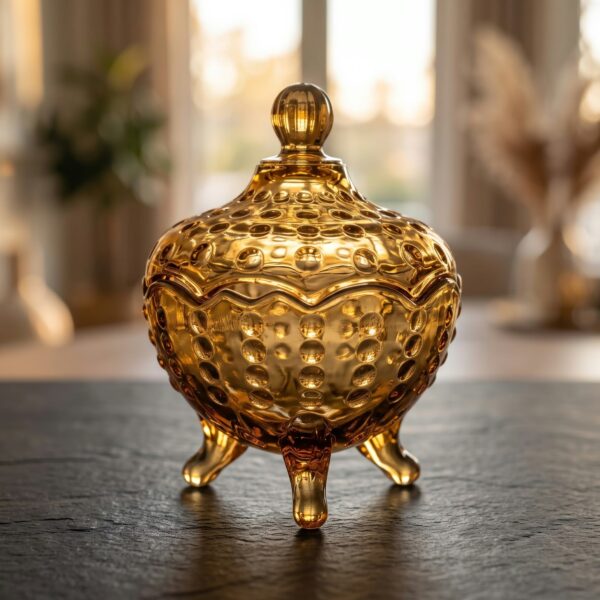 Round Shape Glass Candy Jar with Legs and Lid – 12 cm × 10 cm | Decorative Storage Jar | Under 300
